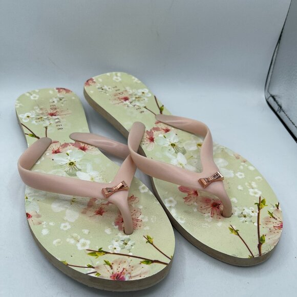 Ted Baker London Floral Flip Flops - Size 9/10 - Picture 1 of 8